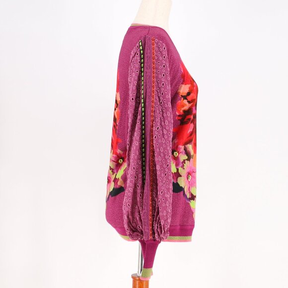 Bl-nk London ANTHROPOLOLGIE Contrast Floral Eyelet Sleeve Pullover Size S - Picture 6 of 9
